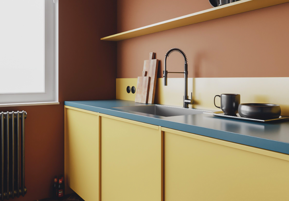 vibrant ceramic kitchen worktop